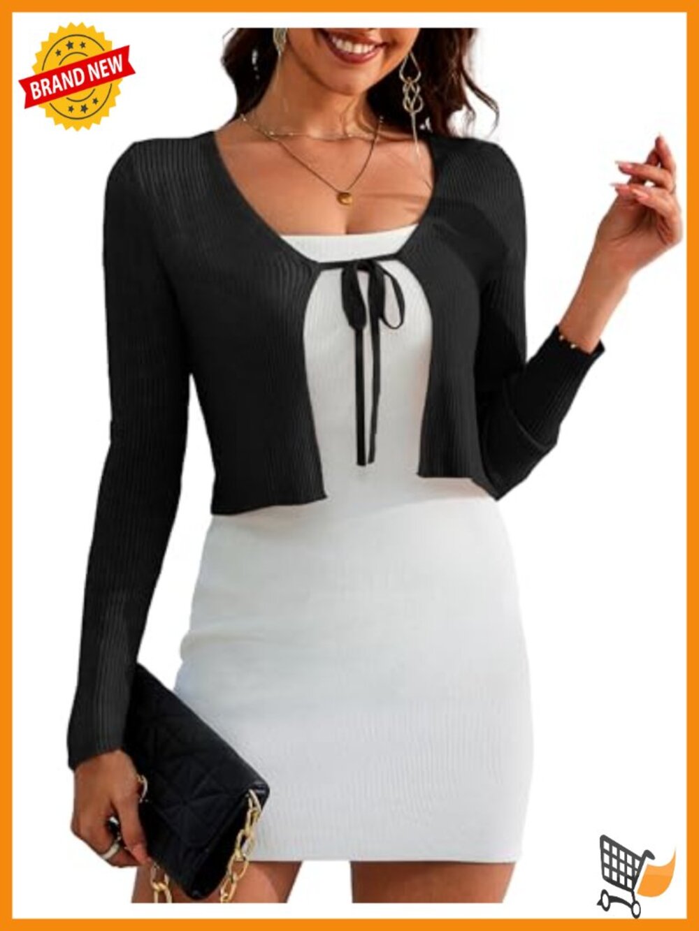 Tie Front Long Sleeve Rib Knit Bolero Open Front Cropped Cardigan